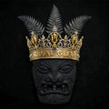 Rival Gear crown logo — Māori tātā face with jewelled gold crown and silver fern